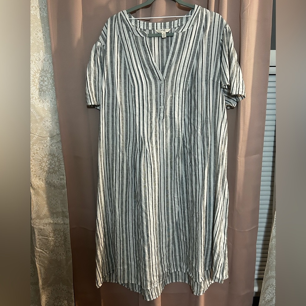 Striped Dress with button V-Neck
